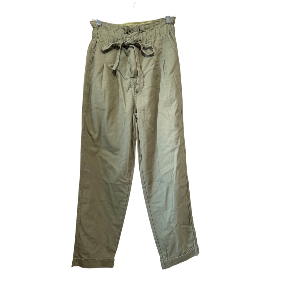 Blu Pepper Paperbag Pants Womens Small Olive Green NEW High Waist Tie Utility